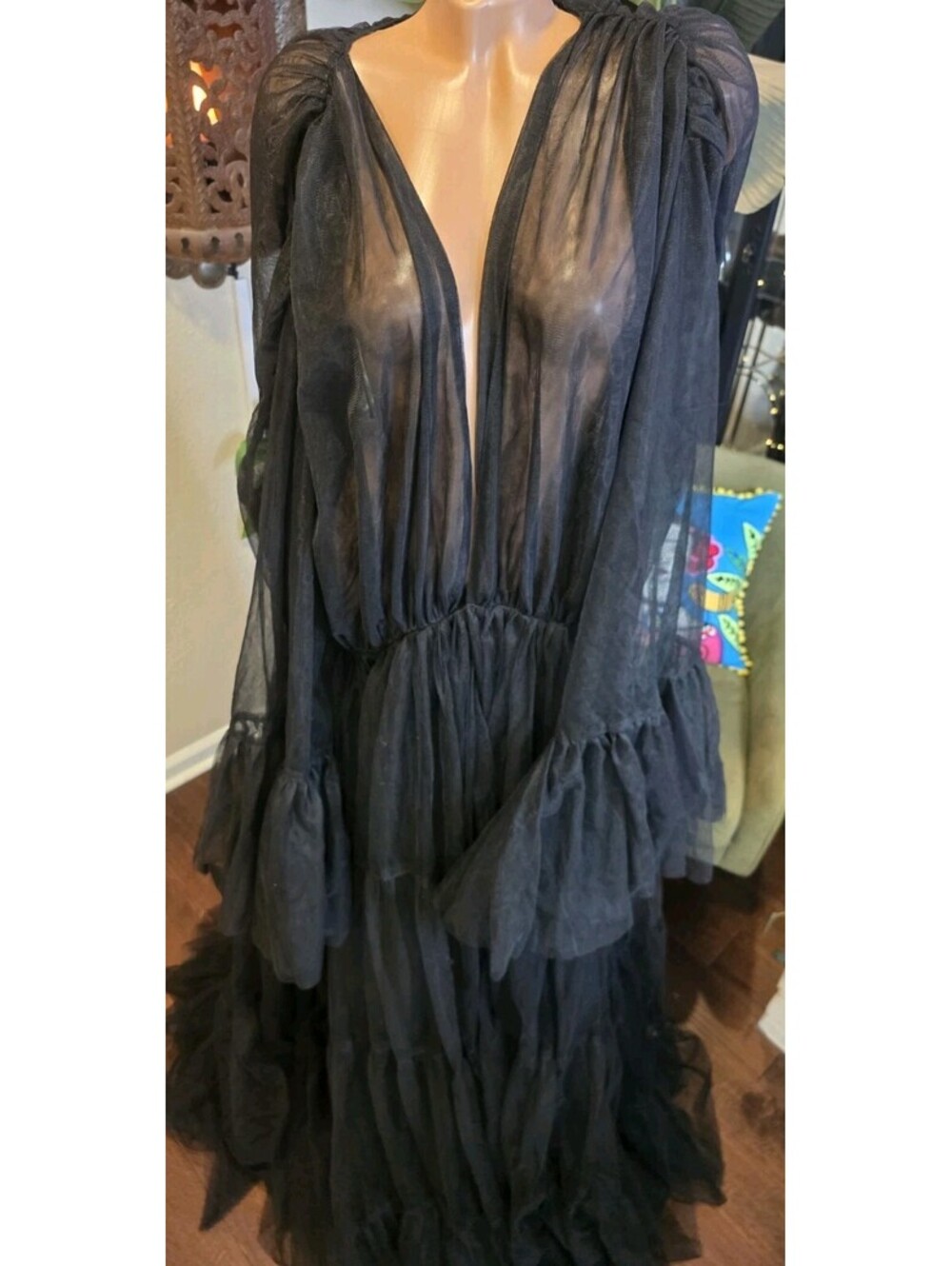 Tulle Maternity Photography Dress Sheer Tiered Ruffle Photo Prop OSFM - L/XL - Picture 4 of 4